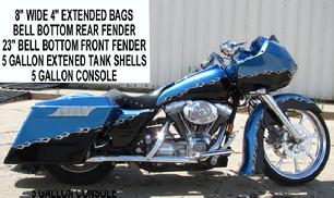 Custom HD Road Glide showing extended bags and tank